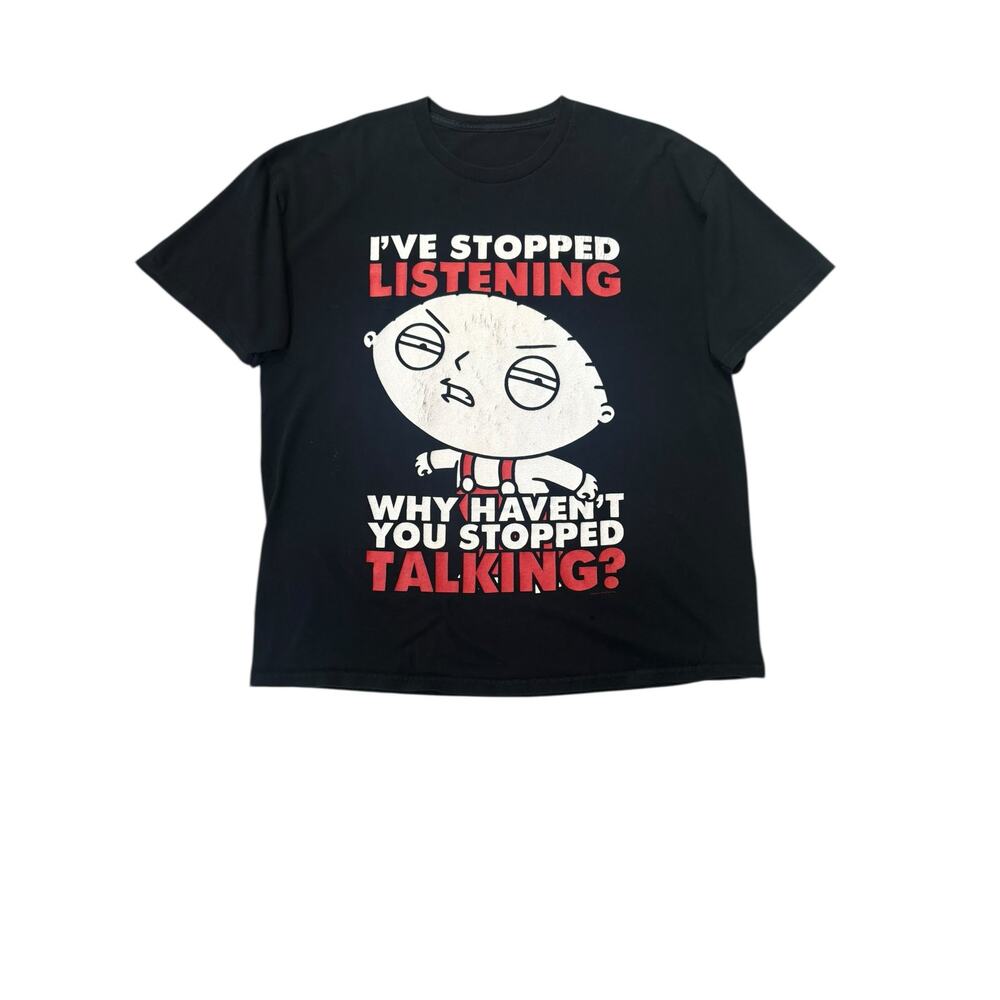 Vintage‎ Y2K Family Guy Stewie Funny Black T-shirt 2XL Baggy Boxy Graphic Tee